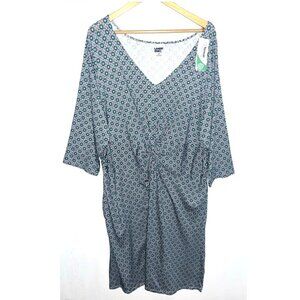 LANDS END Blue & Green Floral Tencel Twist Front A-Line Midi Dress Size 2X NWT